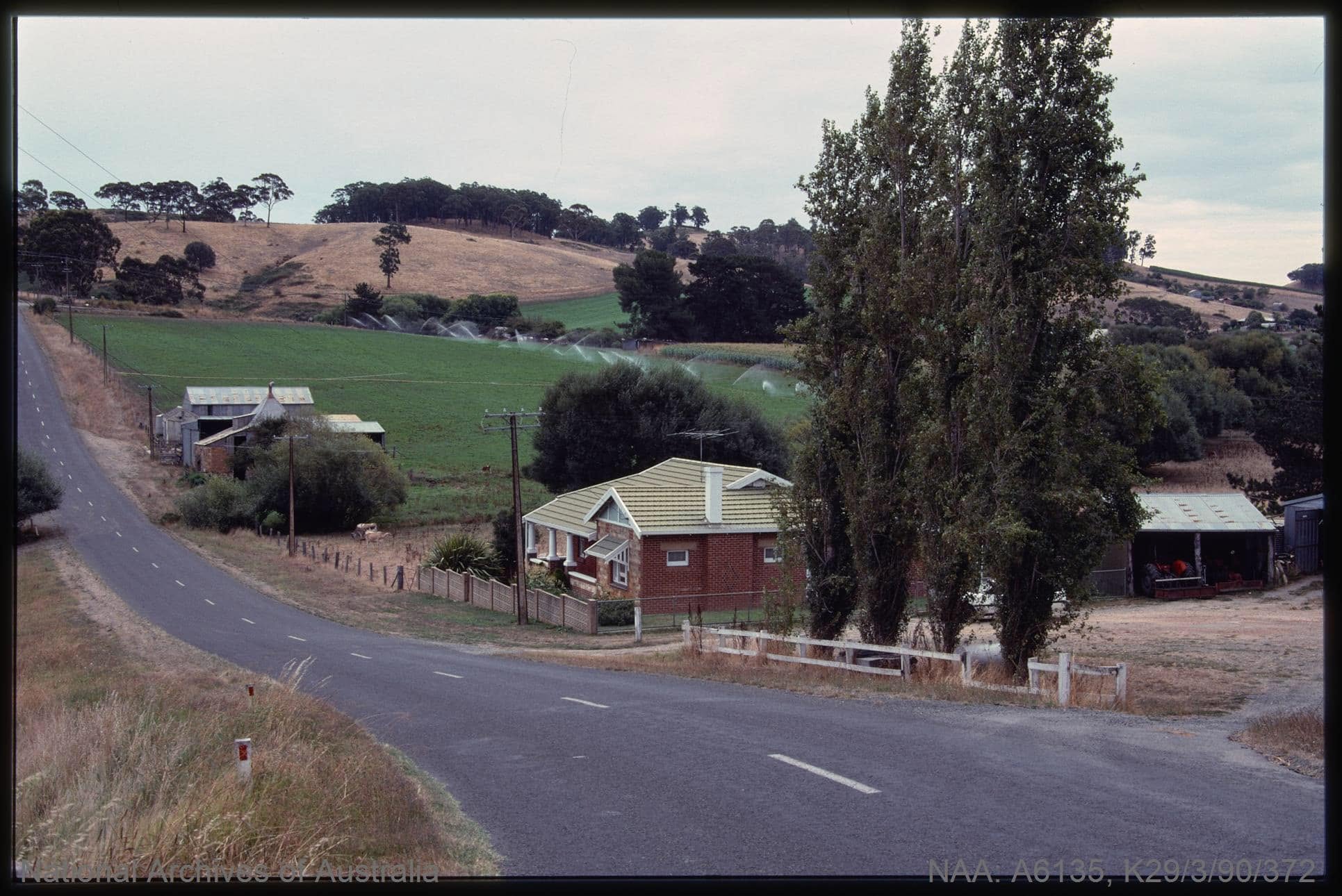 Rolling green farmland and hills around Lobethal in the Adelaide Hills