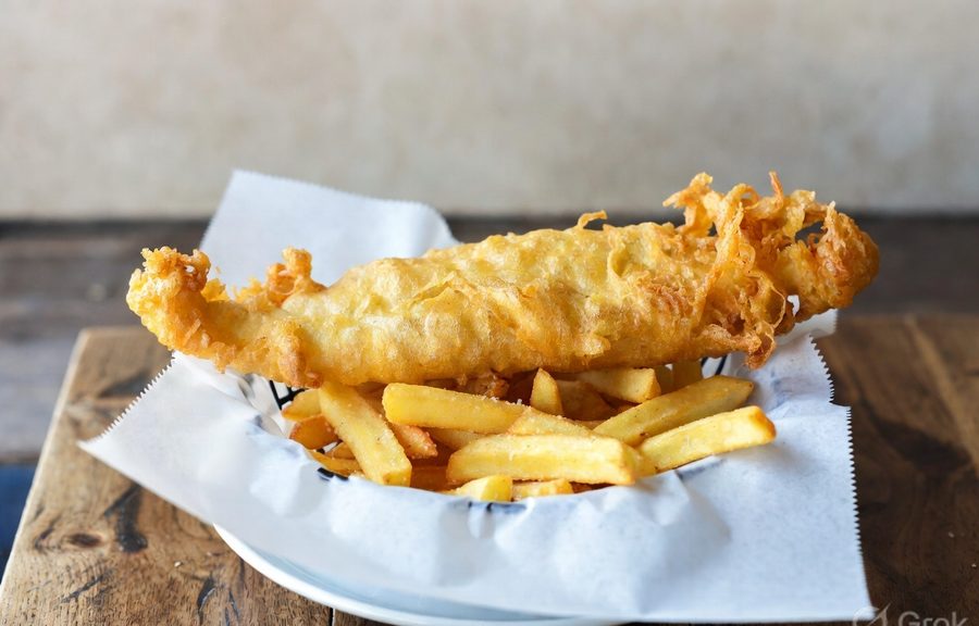 Battered fish and chips